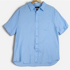 Vince Mens Classic Fit 100% Linen Short Sleeve Button Down Shirt Light Blue M